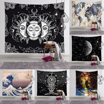 

White Black Sun Moon Mandala Tapestry Wall Hanging Celestial Tapestries Hippie Wall Rugs Dorm Decor Psychedelic Tapestry