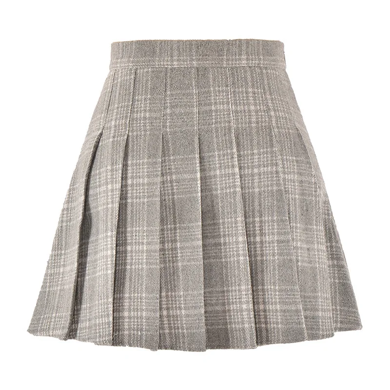 Light gray plaid JLI мая, плиссированные юбки с высокой талией, осенняя клетчатая повседневная короткая мини-юбка в стиле ампир, милая одежда в консервативном стиле для девочек - Цвет: Light gray plaid