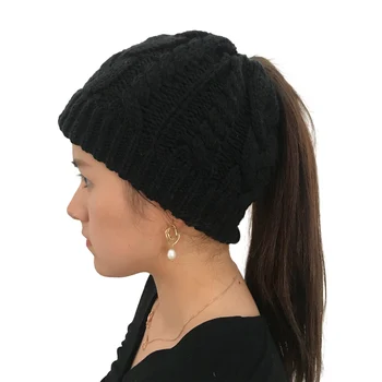 

Women Stretch Knit Ski Hat Ponytail Beanie Holey Warm Casual Hats