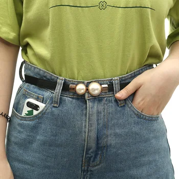

Fashion Thin PU Leather Belt Simulated Pearl Elastic Waist Belts Women Dress Skirt Decoration Fashion Girls Gifts
