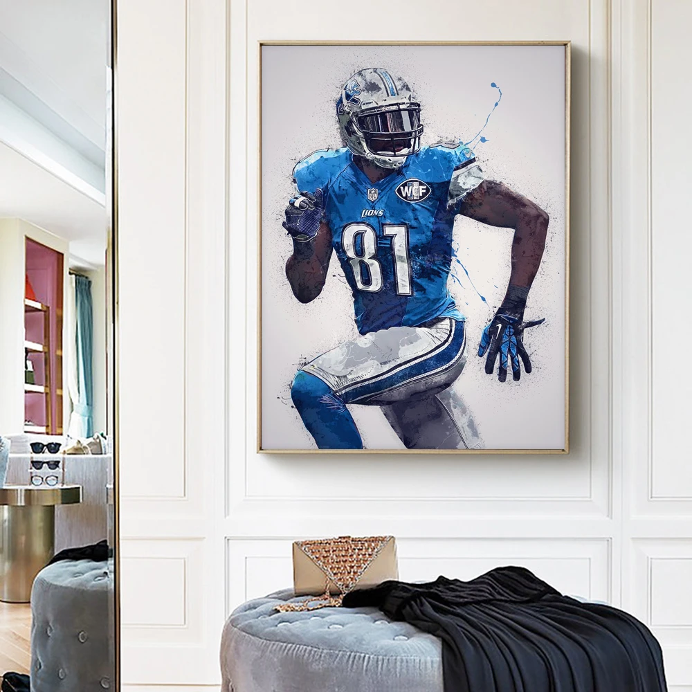 Detroit Lions Art Painting Calvin Johnson Posters and Prints Wall Art