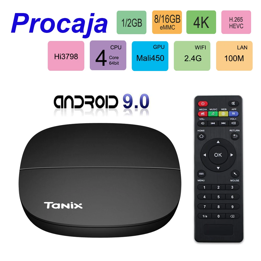 Смарт ТВ приставка Procaja Tanix H1/H2 Android 9 0 TV Box 1G/2G RAM 8G/16G ROM Hi3798 Четырехъядерный 4K HDMI2.0 100M