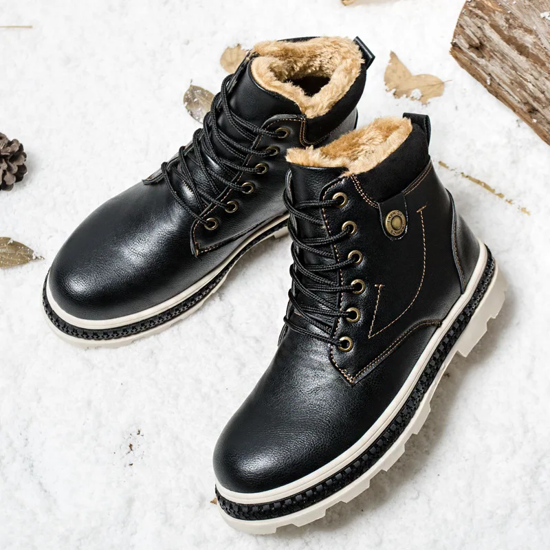 

2019 Winter Martin Boots Men plus Velvet Warm Short Boots Hight-top Men's Boots Trend Cotton-padded Shoes