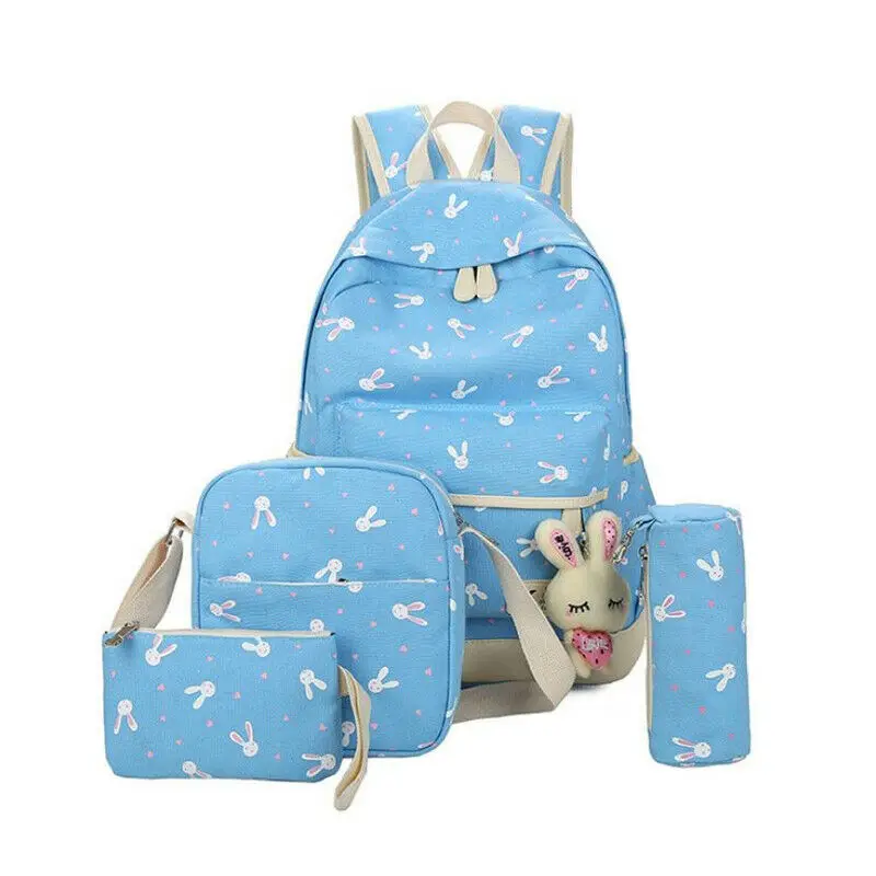 New Casual Cartoon Backpack Ladies Girls Women Print Bag Medium Large Rucksack School Travel Canvas Bags 4 pcs Sets - Цвет: 6