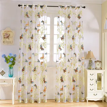 

Bedroom Tulle Curtains Living Room Willow Tree Butterfly Print Home Decor Roman Window Valances Fashion Pinch Pleated Curtain