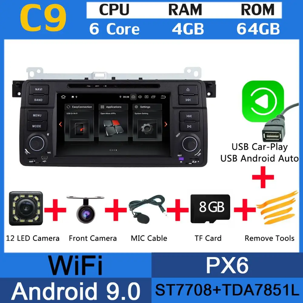 Android 9,0 PX6 4G+ 64G автомобильный dvd-плеер для BMW 3 серии E46 M3 318i 320i 325i 328i Rover 75 MG ZT радио gps Android авто CarPlay - Цвет: PX6 USB CarPlay