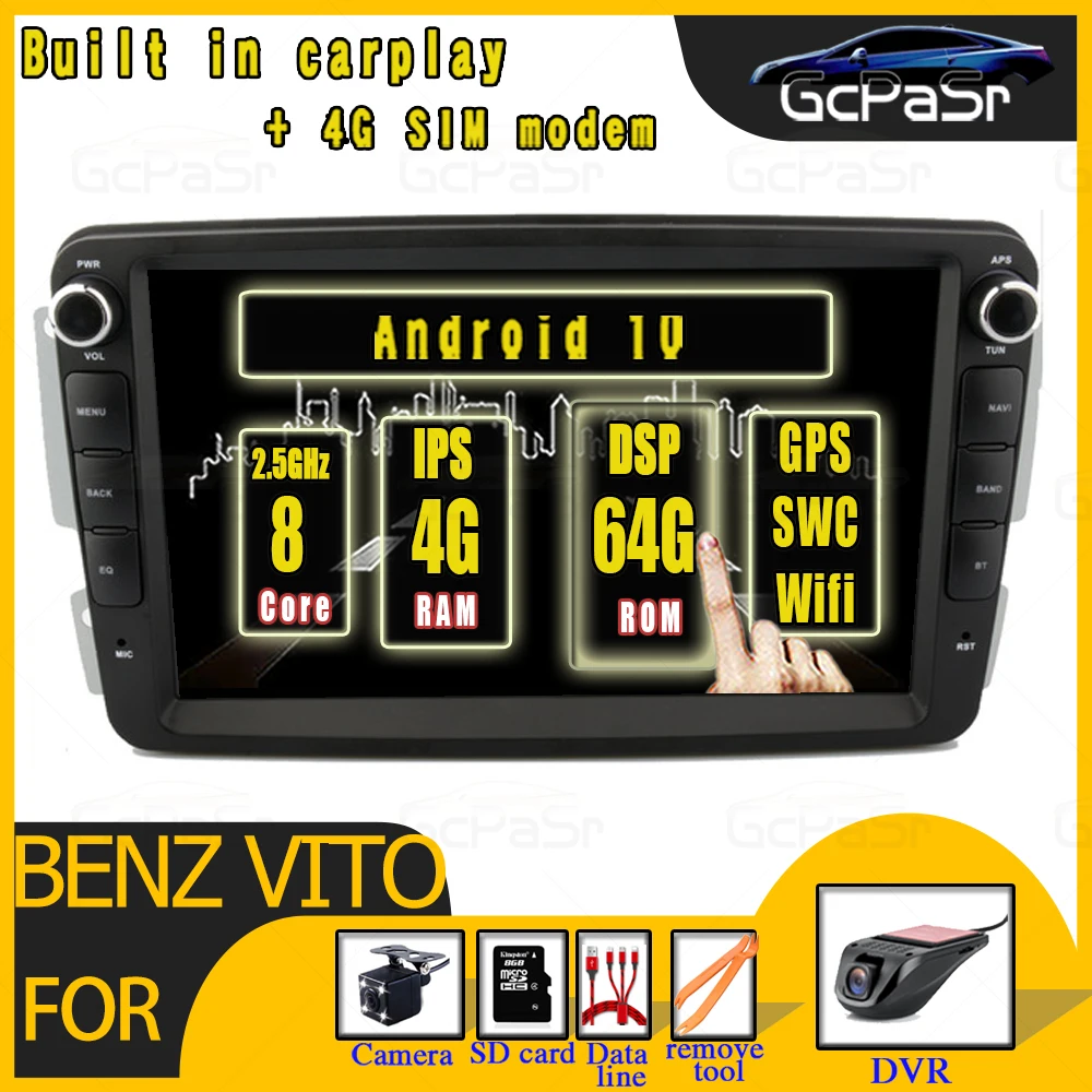 DSP 4G + 64G Android 10 аудио автомобильный мультимедийный плеер для Mercedes Benz Clk W209 W210 M/ML Vito