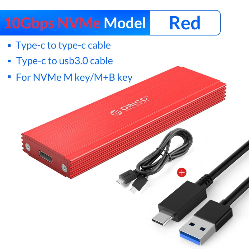 NVME - 10Gbps Red ORICO M2 SSD чехол NVMe NGFF M.2 SSD HDD корпус USB3.1 Тип-C Gen2 10 Гбит/с для samsung Intel 2230 2242 2260 2280 NVME SSD SATA SSD - Цвет: NVME - 10Gbps Red