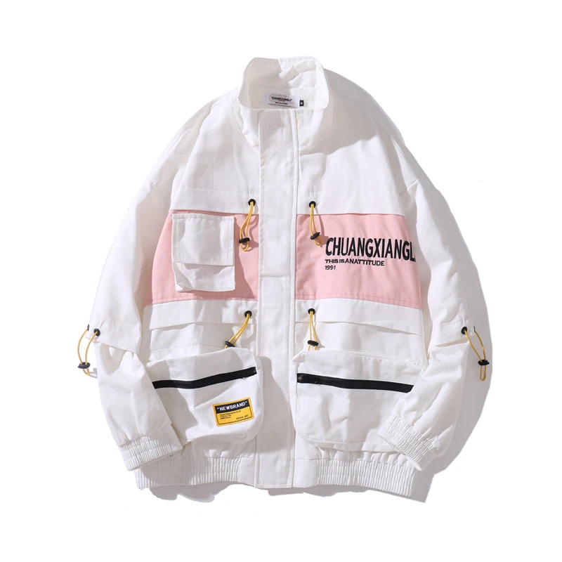 Куртки пальто для мужчин Мути-накладные карманы белый Techwear верхняя одежда