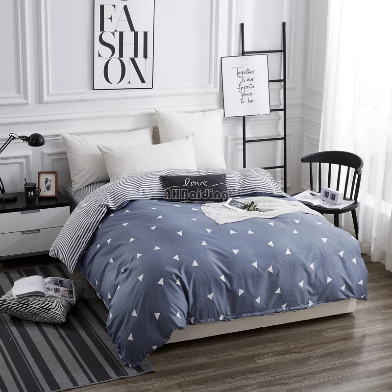 Modern Gray Striped Printed Duvet Cover with Zipper Student Dormitory Comforter Case Bedclothes Twin Full Queen King Quilt Cover - Цвет: 7