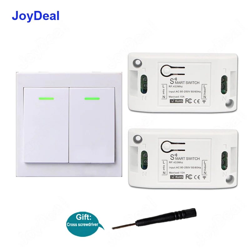 

JoyDeal 433Mhz 86 Wall Panel Wireless Remote Transmitter 2 Button Sticky RF TX Smart Home AC 110V 220V 1CH Remote Control Switch