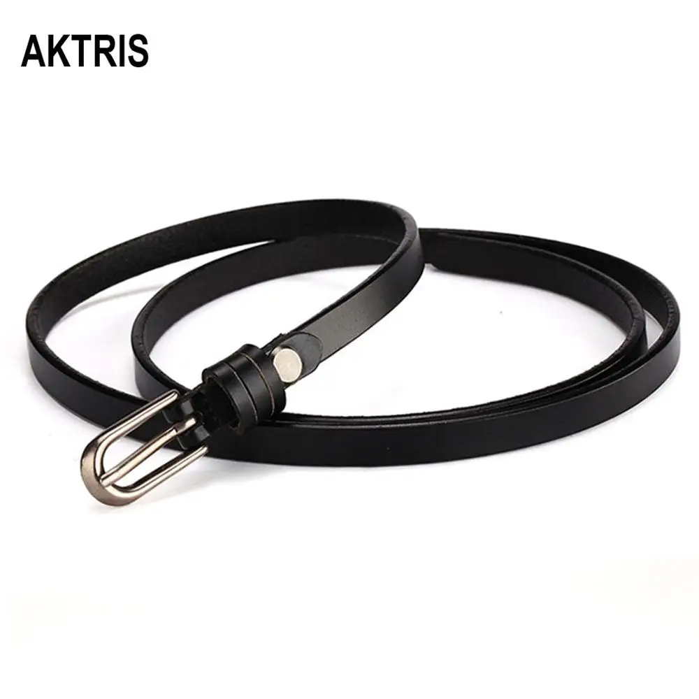 

AKTRIS 2019 New Ladies Pure Genuine Leather Belt Dresses Female Waist Belts Women's Pin Buckle Metal Thin Belt for Women FCO197