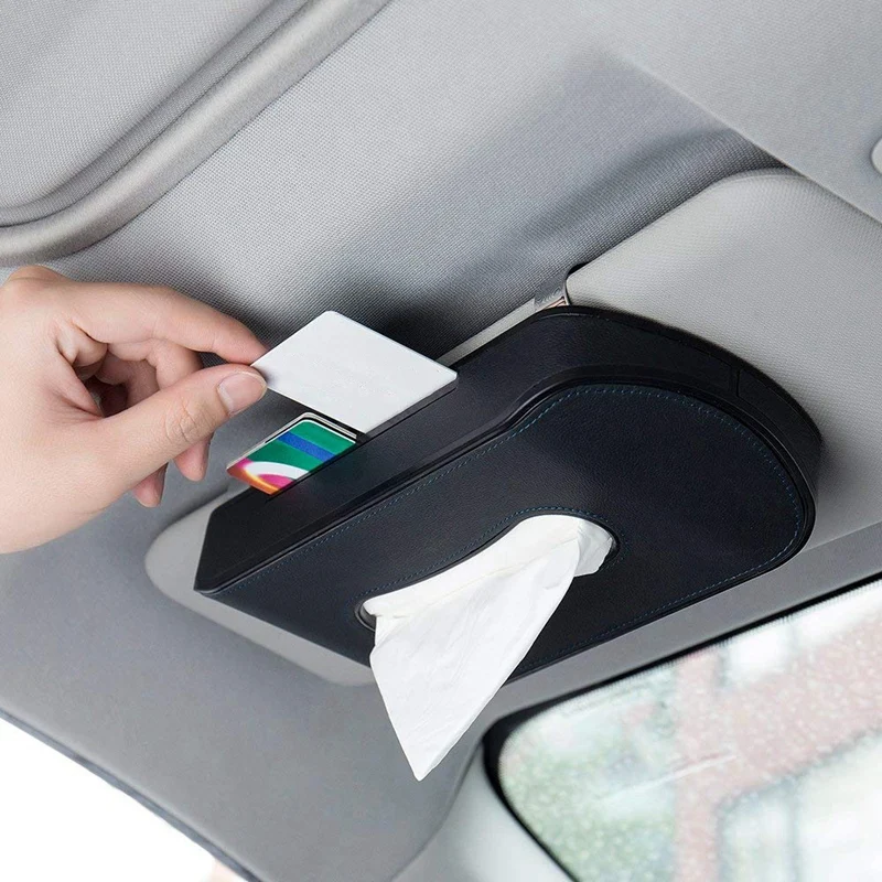 Автомобильная коробка для салфеток, товары для салона автомобиля, задняя часть стула, подвесная коробка из ткани, солнцезащитный козырек, зажим, многофункциональная карта, черная синяя линия