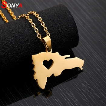 

SONYA Stainless steel The Dominican Republic Map Pendant Necklace for Women Gold Color Lover's Engagement Cuba Jewelry Gifts