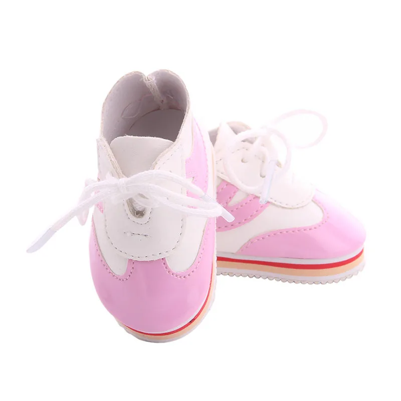 Американский 18 inche кукла кожаная обувь спортивная обувь модная игрушка детская обувь для куклы подходит 43 см аксессуары для новорожденных - Цвет: pink doll shoes