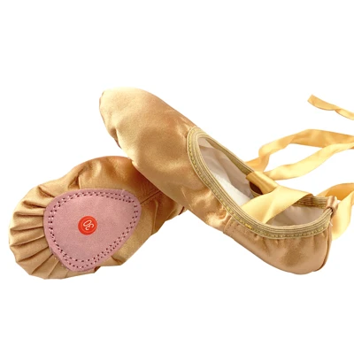 Атласные балетки с ленточным ремешком и круглым носком; домашняя обувь для йоги; мягкие атласные танцевальные балетки для взрослых и девочек - Цвет: Gold