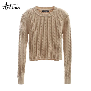 

Artsnie winter 2019 slim crop sweater women o neck long sleeve knitted pull femme streetwear casual cropped sweaters jumper