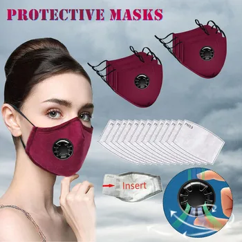 

6PCS Unisex Air Purifying Cotton Face Mask PM2.5 Filter Washable Anti Dust Fog Mouth Cover Masks Respirator Gray Navy Red