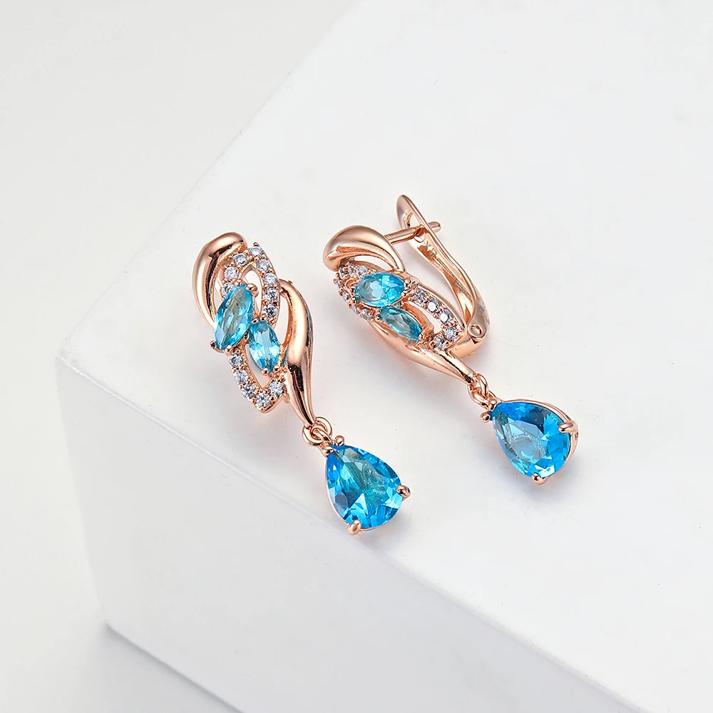 Drop Earrings Crystal Earrings Cubic Zirconia Rose Gold Color Pink Crystal Earring Fashion Jewelry Party Accessories Woman Gift