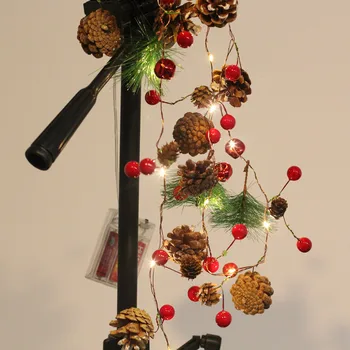 

Garland with Lights Christmas LED String Lights Christmas Bell Pine Needle Pine Cone Xmas Wreath Tree Copper Wire BJStor