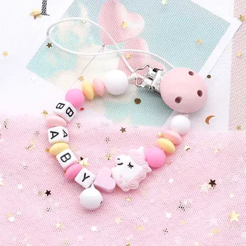 

Customized Personalized Baby Name Silicone Pacifier Chain Safety Silicone Beads Dummy Clips Soother Teether Toys Russian Letters