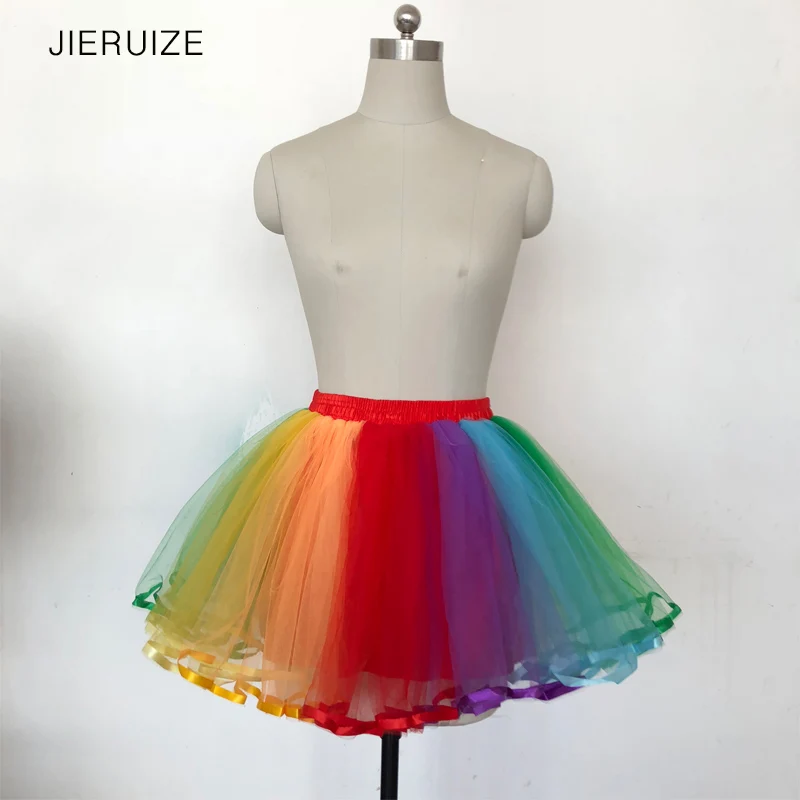 JIERUIZE, разноцветные короткие юбки, радужная короткая юбка, Лолита, косплей, балетная юбка-пачка, рокабилли кринолин