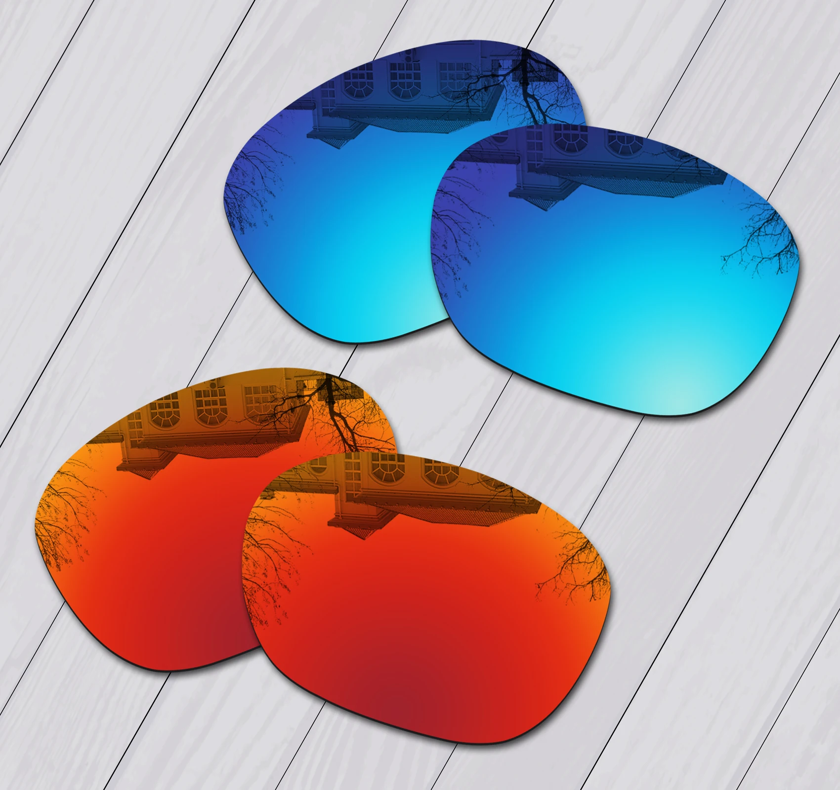 

E.O.S 2 Pairs Ice blue & Fire Red Mirror Polarized Replacement Lenses for Oakley Latch OO9265 Sunglasses