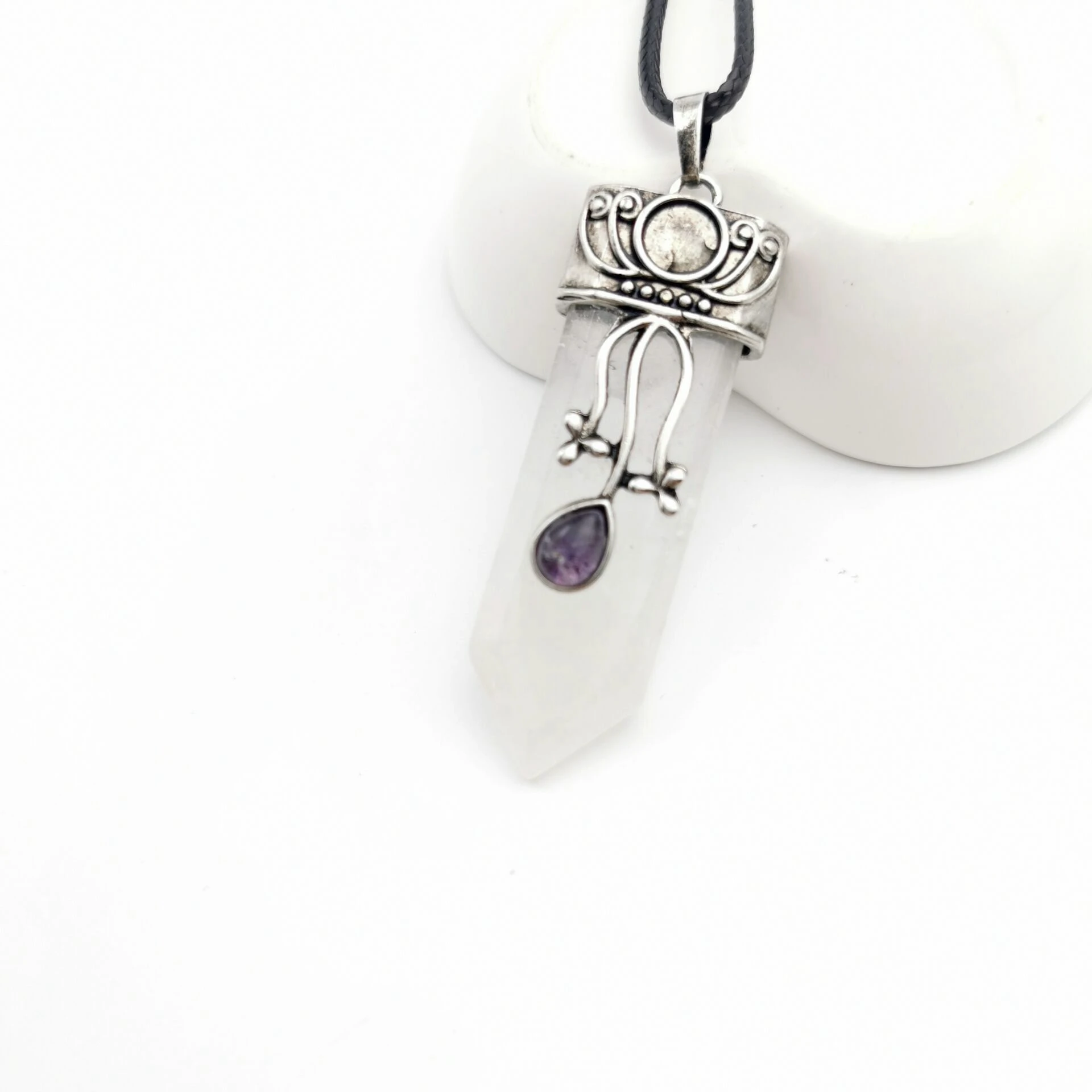 4 Reiki Natural Gem Stone Sword Pendants Pendulums Labradorite Pink Quartz Lapis Lazuli Black Obsidian Tiger Eye Jewelry 1PCS - Окраска металла: 4