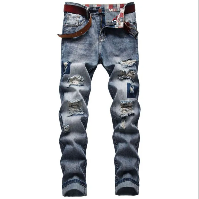 

Hot Men Ripped Jeans Destroyed Cotton Denim Pants Men Casual Hip Hop Hole Trousers Autumn Fashion Long Jeans Plus Size 29-42