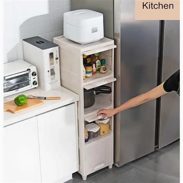 

4-Tire Seam Storage Cabinet with 2 Drawers Organizer Unit for Bathroom Bedroom Plastic Toilet Drawer Type Locker Cabinet Pulley