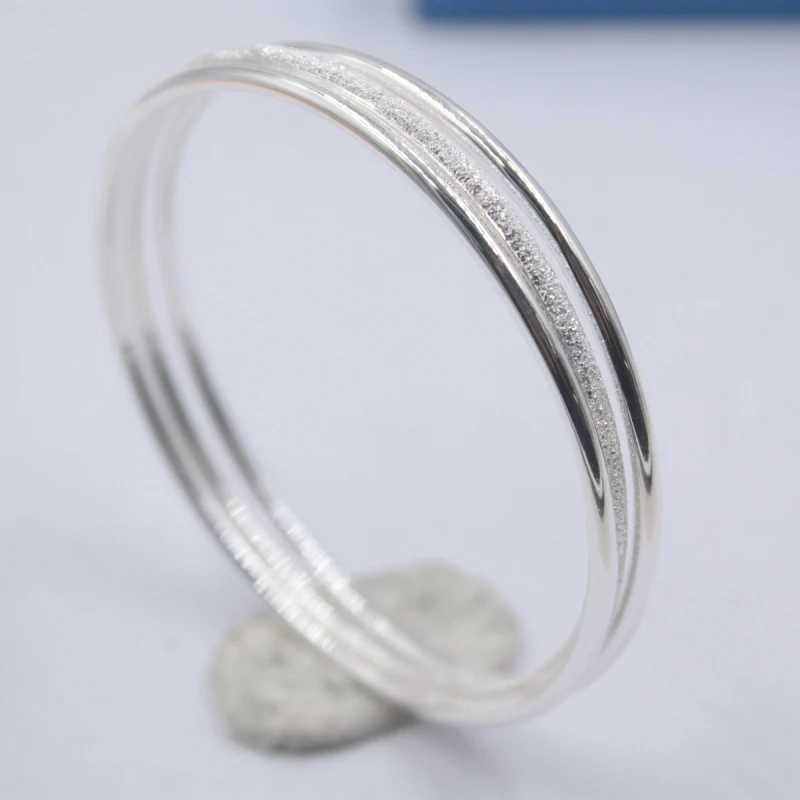 

Real 999 Fine Silver Bangle 3pcs one Set Thin Bangles For Woman 57mm Inner Diameter