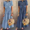 Women Summer Autumn Denim Long Dresses Retro Button Pockets Jeans Maxi Dress Ladies Casual Vestidos ► Photo 2/4