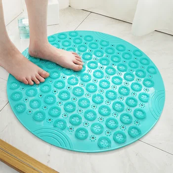 

Round Anti-Slip PVC Round Bath Mat Massage Pad With Sucker Drain Holes Bathroom Carpet Shower Mat Soft Bathroom Accessories