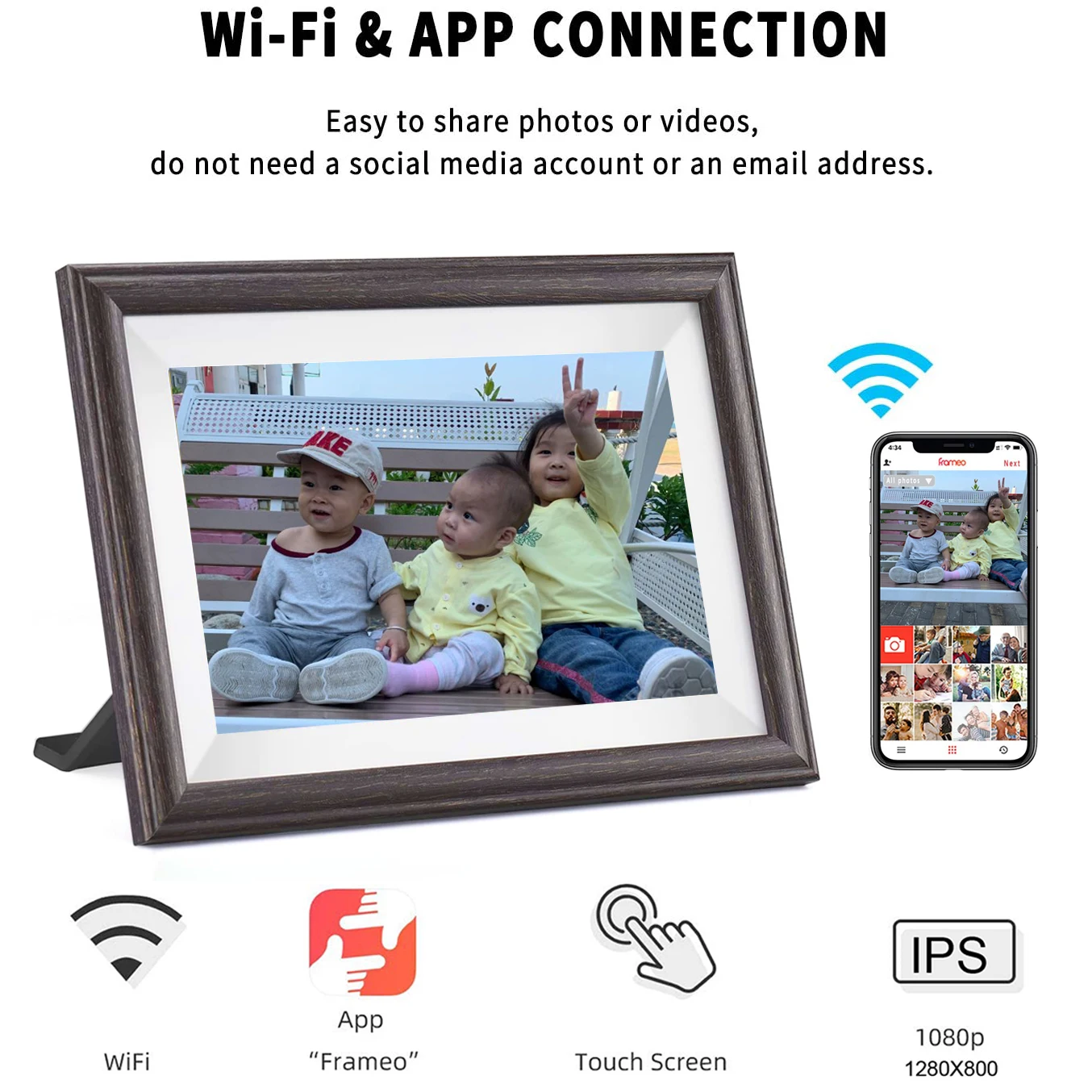 WiFi Digital Photo Frame 10 inch Touch Screen HD Display Wooden Picture Frame Wedding Gifts Brithday Gift Share Photo via Frameo