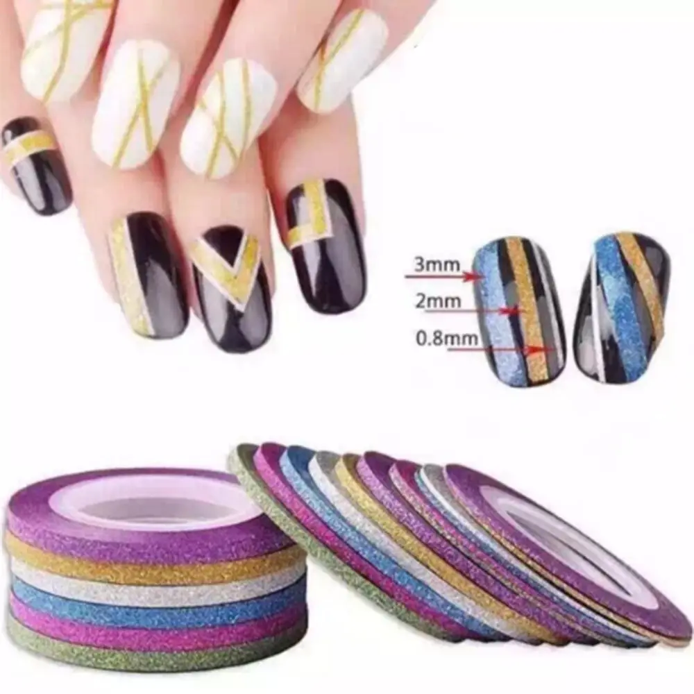 

1mm Laser Gold Silver Glitter Striping Tape Line Nail Sticker DIY Decals Nails Accessories Nai Art Decals