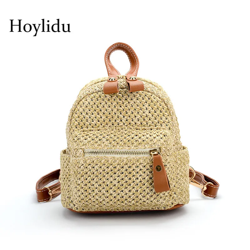 

New Women Straw Backpack Bohemian Beach Summer Travel Mini Shoulder Bags Weave Hollow Out Fashion School Bags for Teenager Girl