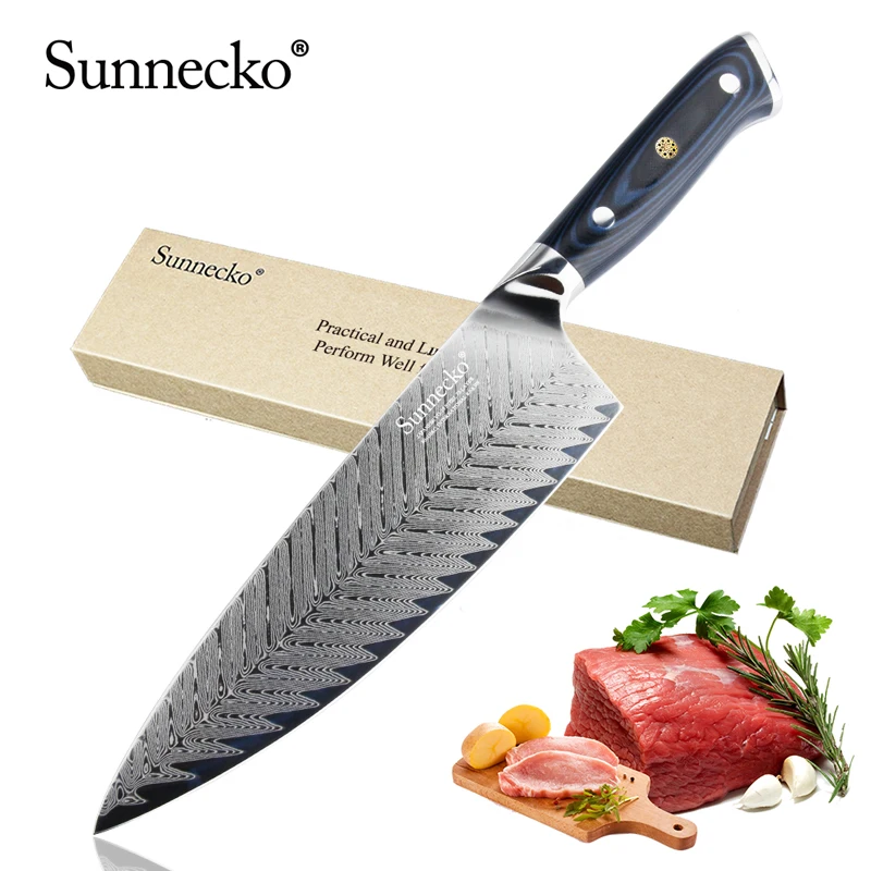 SUNNECKO, высокое качество, 8 дюймов, нож шеф-повара, дамасский, японский, VG10, стальное лезвие, острый нож для резки мяса, кухонные ножи G10, ручка