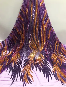 

Purple African Lace Fabric 2019 Orange Gold Lace Nigerian Lace Fabric With Sequins Embroidery Tulle French Lace for Women dress