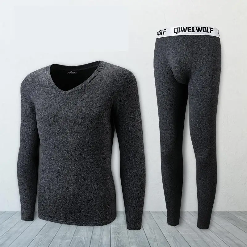 Grey Long Johns For Men Soft Pajamas Suit Winter Warm Thermal Underwear Comfortable Intimate Clothing Close-fitting Sleepwear - Цвет: Dark Grey