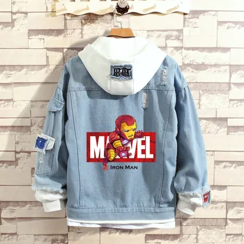 

Avengers Endgame Quantum Realm Marvel superhero Captain America Jeans JacketCosplay N7 Costumes Spiderman Casual Denim Hoodies