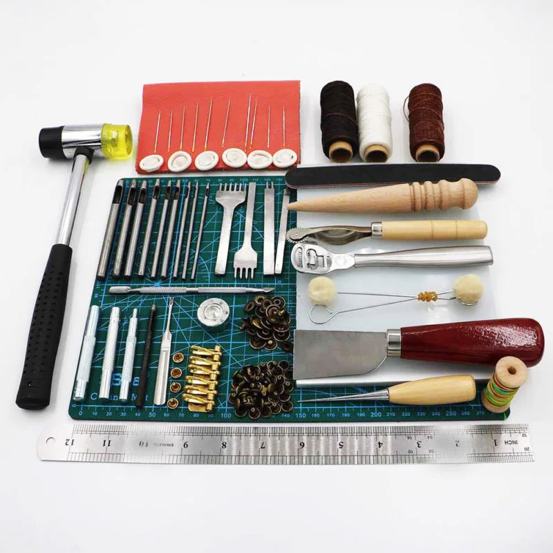 

Saddle Leather Punch Craft Work Steel+Wood Kit Sewing Groover Carving DIY Stitching Useful Practical