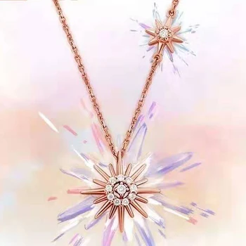 

18K Rose Gold Real Diamond Women Pendant Necklaces Fireworks Wedding Party Engagement Anniversary Necklaces Birthday Present