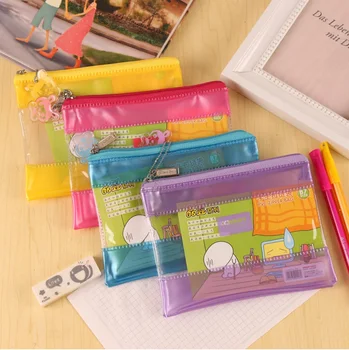 

2Pcs Transparent PVC Zipper Pencil Case Pupil Pen Bag Cartoon Cute Learning Award