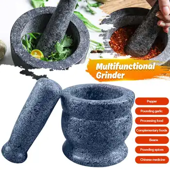 

Natural Pestle Grinder Wooden White Granite Spice Grinder Mortar Grinding Bowl Garlic Press Herb Pepper Mixing Pot Kitchen Tool