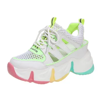 

2020 Summer Sandals Women Wedge High Heels Shoes Female Buckle Platform Rainbow Cutout Casual Slippers Woman Sandal