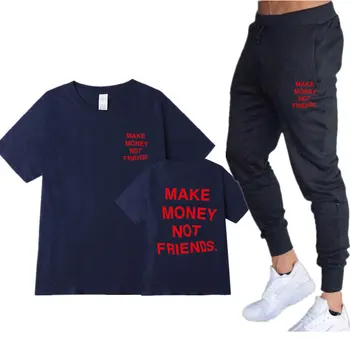 

MAKE MONEY NOT FRIENDS Tracksuit tracksuit men Two Piece Set short Sleeve short Tops And middle Waist Shorts Suits Fitness