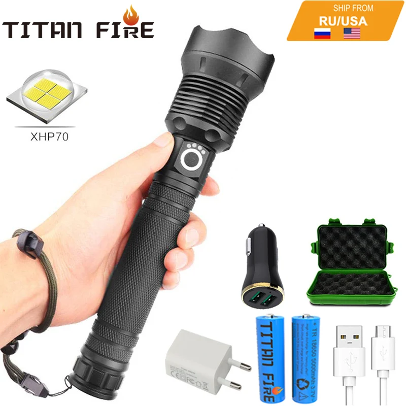 

T20 LED Flashlight XHP70.2/XHP50 Powerful LED Torch 100000LM Adjustable Focus USB Rechargeable Handheld Light for Outdoor
