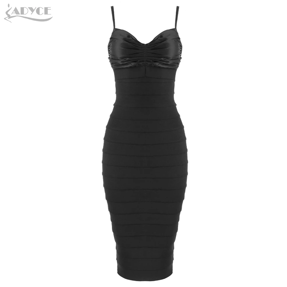 

ADYCE 2019 New Summer Black Bodycon Bandage Dress Sexy Spaghetti Strap Sleeveless Hollow Out Club Celebrity Evening Party Dress