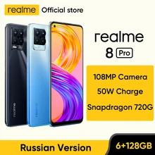 realme 8 Pro Smartphone 108MP Camera Russian Version Snapdragon 720G Processor 6.4'' inch AMOLED Dispaly 50W Super Dart Charge