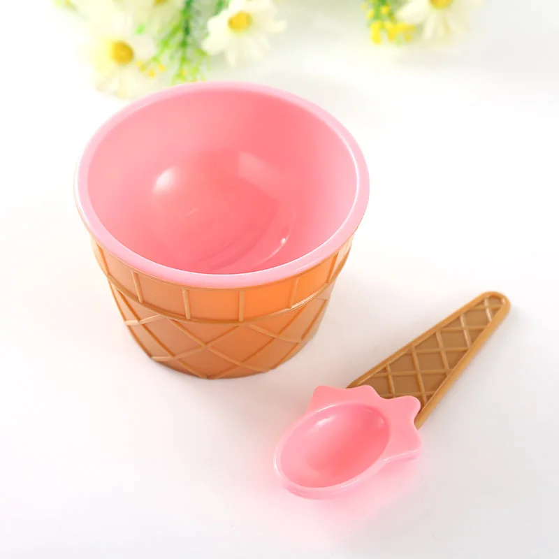 Pink Стаканчики для мороженого чашки пары с ложкой подарки десертный набор сладкий пластик - Цвет: Pink